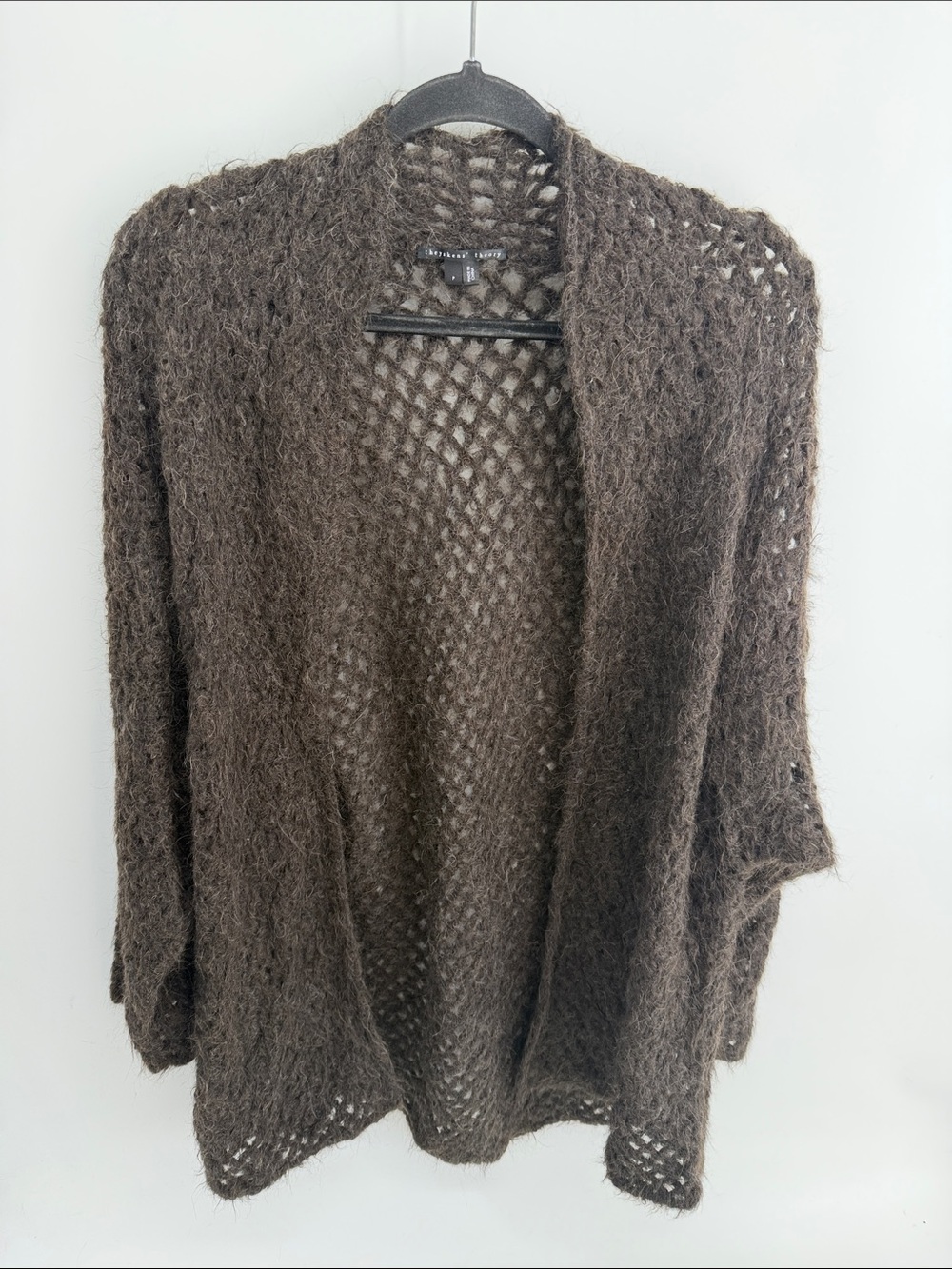 Theyskens’ Theory alpaca silk blend open knit open front longline cardigan sz P